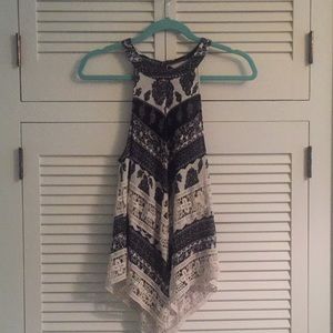 Flowy black and white lace top